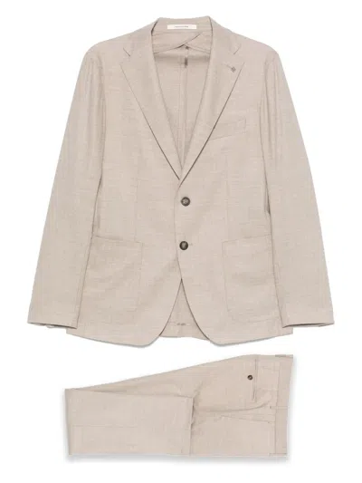 Tagliatore Long Sleeve Blazer And Belt Loop Pants Set In Neutral