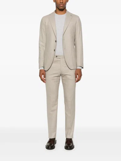 Tagliatore Long Sleeve Blazer And Belt Loop Pants Set In Neutral