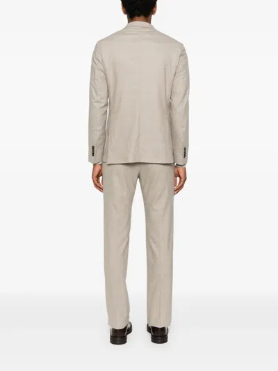 Tagliatore Long Sleeve Blazer And Belt Loop Pants Set In Neutral