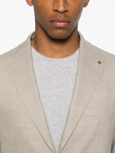 Tagliatore Long Sleeve Blazer And Belt Loop Pants Set In Neutral