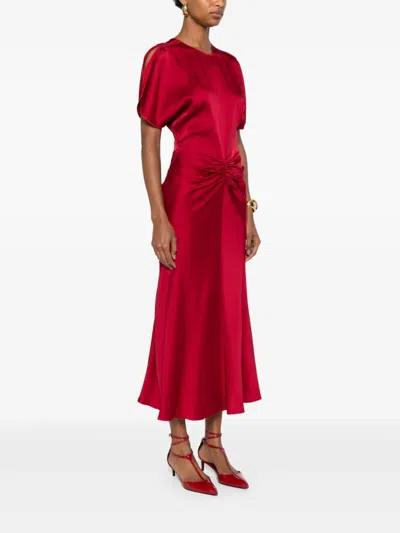 Victoria Beckham Fuchsia Pink Midi Dress With Gathered Waist In Red