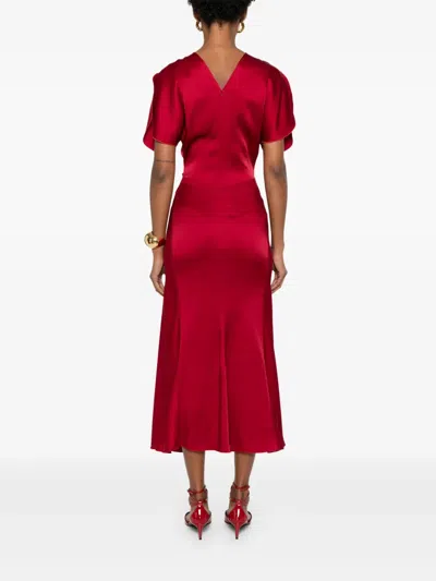 Victoria Beckham Fuchsia Pink Midi Dress With Gathered Waist In Red