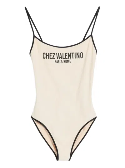 Valentino Spaghetti Straps Scoop Neckline High-cut Legs In White