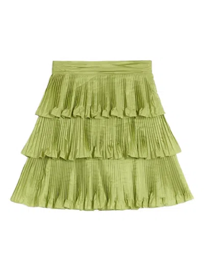 Valentino High Waist Pleated Tiered Layers Skirt In Green