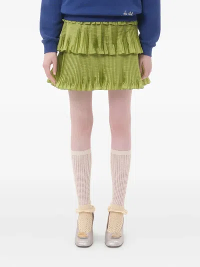 Valentino High Waist Pleated Tiered Layers Skirt In Green