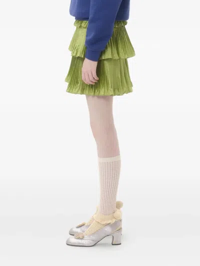 Valentino High Waist Pleated Tiered Layers Skirt In Green