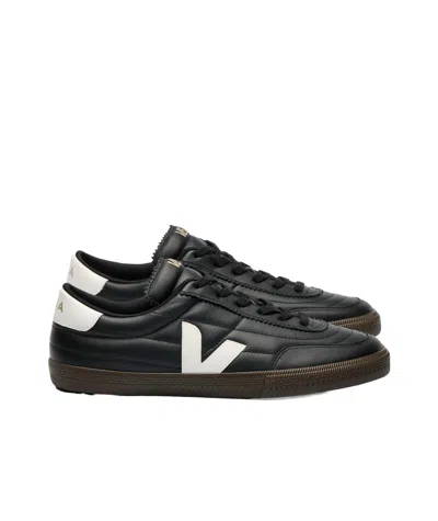 Veja Leather Sneakers In Black And White In Black