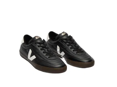 Veja Leather Sneakers In Black And White In Black