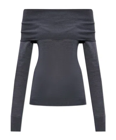 Stella Mccartney Bardot Neck Sweater In Grey Virgin Wool In Green