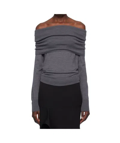 Stella Mccartney Bardot Neck Sweater In Grey Virgin Wool In Green