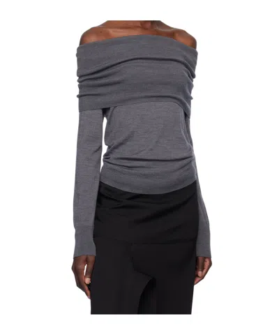 Stella Mccartney Bardot Neck Sweater In Grey Virgin Wool In Green