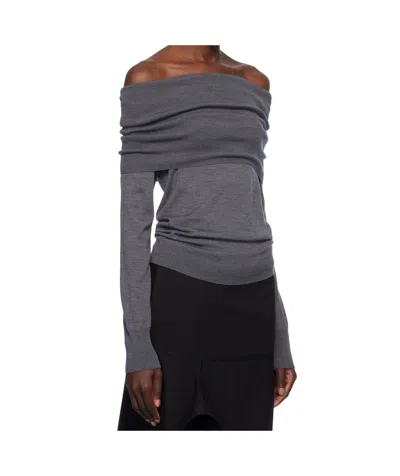 Stella Mccartney Bardot Neck Sweater In Grey Virgin Wool In Green