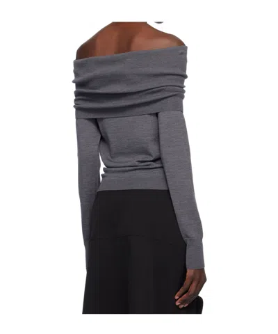 Stella Mccartney Bardot Neck Sweater In Grey Virgin Wool In Green