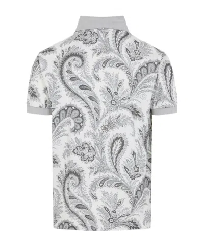 Etro Paisley Print Cotton Polo Shirt In White