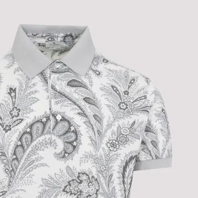 Etro Paisley Print Cotton Polo Shirt In White