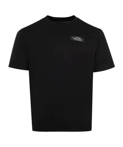 Amiri Black Crewneck T-shirt With Logo Patch On The Front And Maxi Logo Print On The Rear