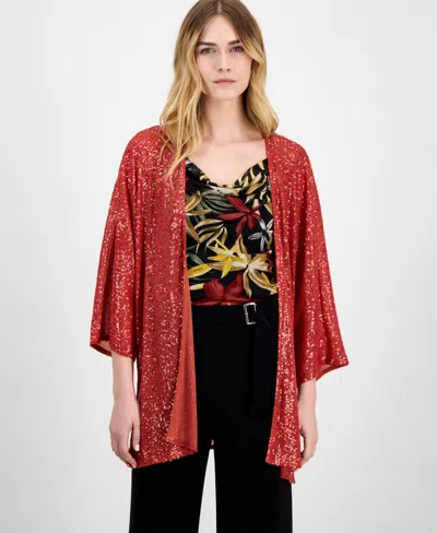 Anne Klein Kimono Cardigan In Red