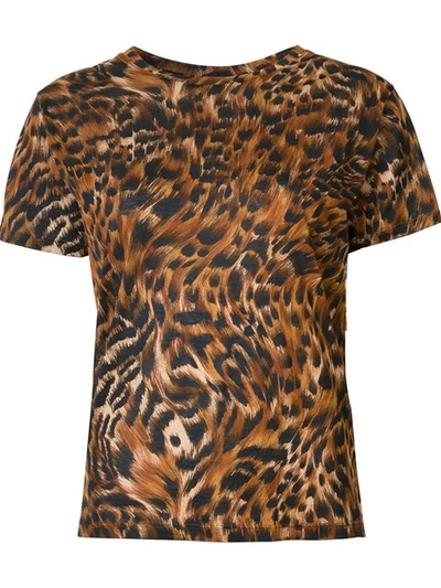 Saint Laurent Leopard And Feather Print T-shirt In Brown