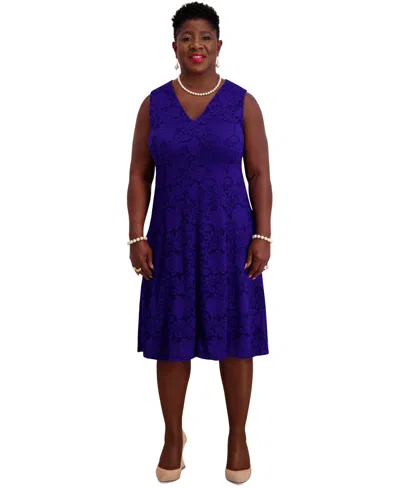 Kasper Women's Sleeveless Lace Fit & Flare Dress, Regular & Plus Sizes In Blue