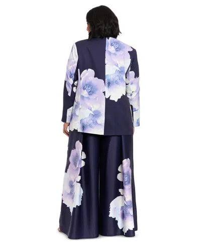 Muse Plus Size Floral-print Jacket In Blue