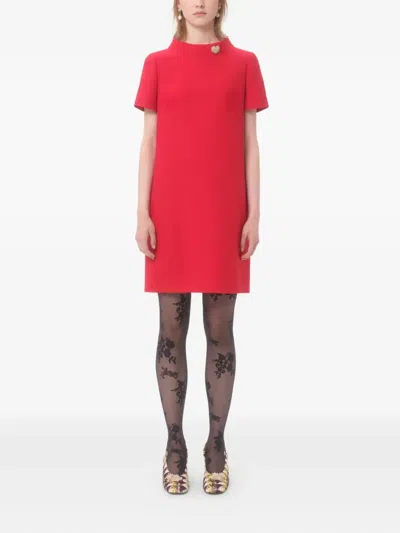 Valentino Embellished Wool And Silk Minidress In Red