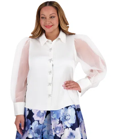 Muse Women's Bow-button Sheer Bishop-sleeve Blouse In White
