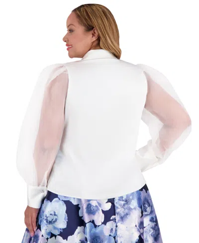 Muse Women's Bow-button Sheer Bishop-sleeve Blouse In White