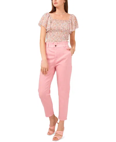 1.state Women's Paperbag-waist Slim Pants In Pink