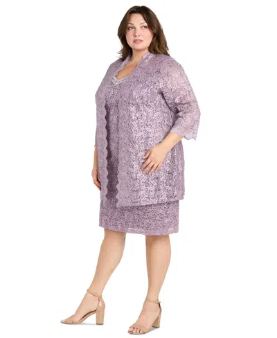 R & M Richards Plus Size 2-pc. Lace Jacket & Dress Set In Pink
