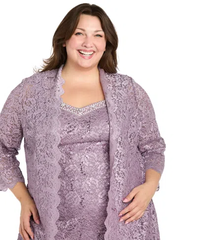 R & M Richards Plus Size 2-pc. Lace Jacket & Dress Set In Pink