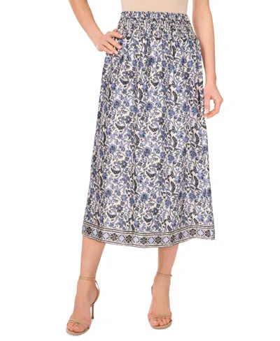 Vince Camuto Women's Floral-print Smocked-waist Skirt In Gray
