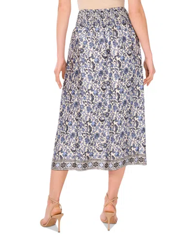 Vince Camuto Women's Floral-print Smocked-waist Skirt In Gray