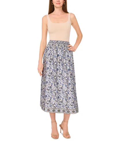 Vince Camuto Women's Floral-print Smocked-waist Skirt In Gray