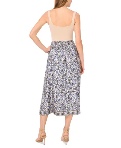 Vince Camuto Women's Floral-print Smocked-waist Skirt In Gray