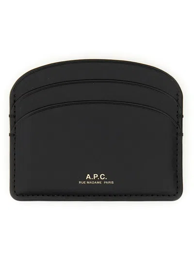 Apc A.p.c. Semi-circular Black Leather Cardholder With Multiple Slots