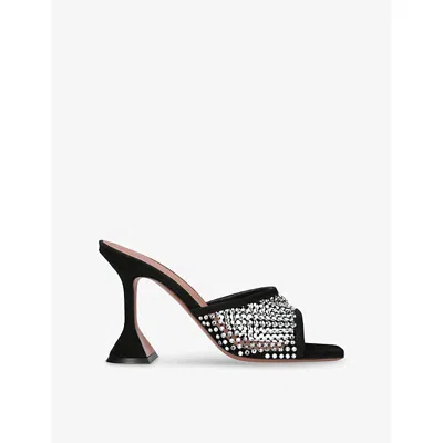 Amina Muaddi Black Lupita Net Mules With Crystals In Black