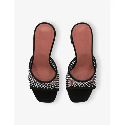 Amina Muaddi Black Lupita Net Mules With Crystals In Black
