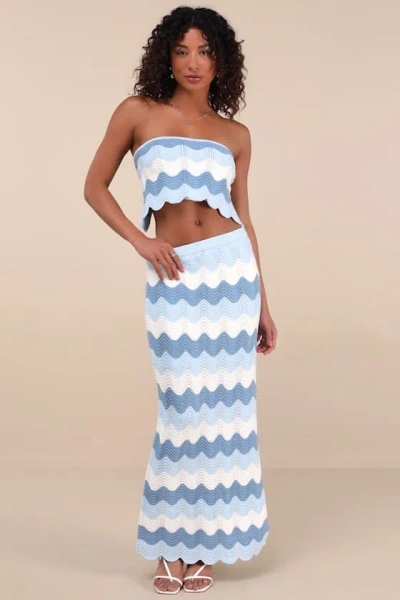 Lulus Sandro Blue Multi Crochet Strapless Crop Top In Pattern