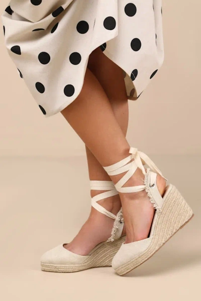 Lulus Elsinore Linen Lace-up Espadrilles Wedges In Multi