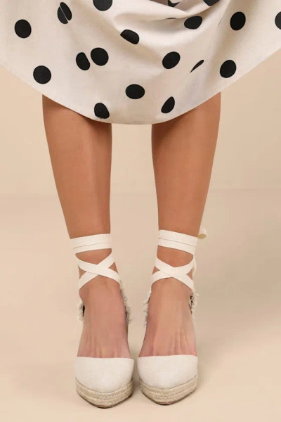 Lulus Elsinore Linen Lace-up Espadrilles Wedges In Multi