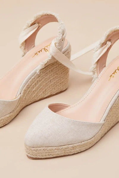 Lulus Elsinore Linen Lace-up Espadrilles Wedges In Multi