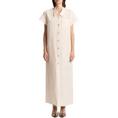 Khaite Cream Linen Blend Iffy Shirt Dress In Multi