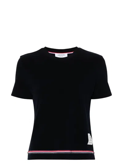 Thom Browne Fitted Short-sleeved Top With Striped Hem And Label Patch