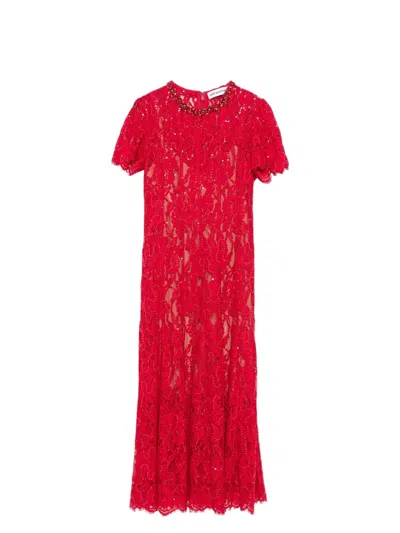 Self-portrait Lace Midi Dress With Sparkling Sequins In Red