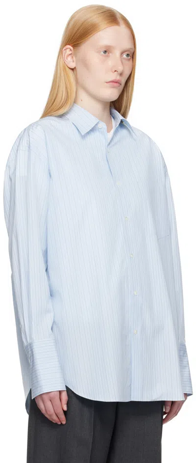 Auralee Blue Suvin High Count Cloth Stripe Shirt In Blue