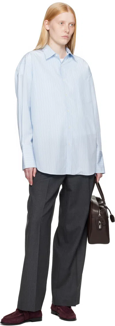 Auralee Blue Suvin High Count Cloth Stripe Shirt In Blue