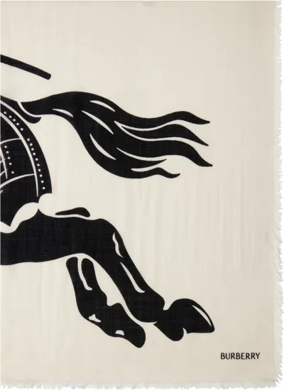 Burberry Off-white & Black Wide Ekd Wool Scarf