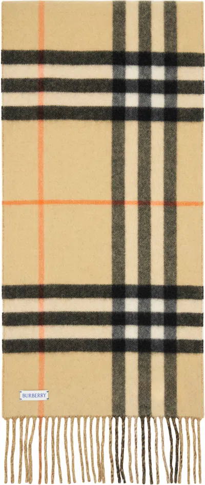 Burberry Tan Reversible Ekd Check Cashmere Scarf