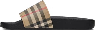 Burberry Brown Slides Sandals With Vintage Check Motif In Polyurethane