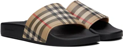 Burberry Brown Slides Sandals With Vintage Check Motif In Polyurethane